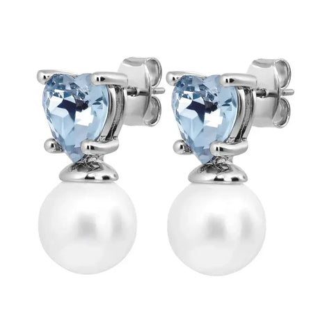 Dyrberg Kern - Emo Shiny Silver Earrings Light Blue & White Pearl