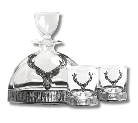 English Pewter Company - 570ml Majestic Stag Crystal & Pewter Decanter & Tumbler Set