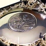 English Pewter Company - Ellipse Pewter Hip Flask with Majestic Stag Badge