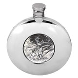 English Pewter Company - Ellipse Pewter Hip Flask with Majestic Stag Badge