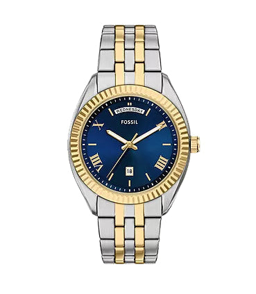 Fossil - Two Tone Stainless Steel Watch With Blue Dial