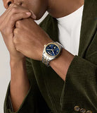 Fossil - Two Tone Stainless Steel Watch With Blue Dial