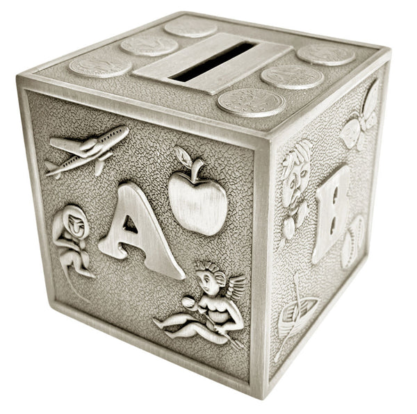 Money Boxes - Pewter Finish ABC Cube