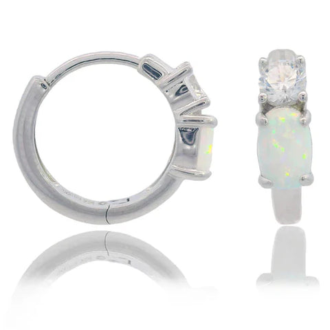 Georgini -  Opal Glow White Created Opal Hoop Earrings Silver