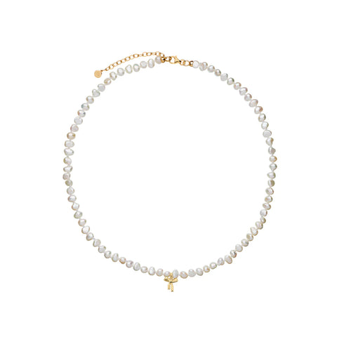 Karen Walker Petite Bow With Pearls Necklace - Yellow Gold Plate