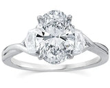 BWJ - 9ct White Gold Certificated Lab Grown Diamond Solitaire With 2X Fancy Cut Lab Grown Diamond Shoulder Stones