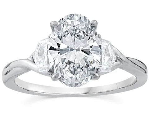 BWJ - 9ct White Gold Certificated Lab Grown Diamond Solitaire With 2X Fancy Cut Lab Grown Diamond Shoulder Stones