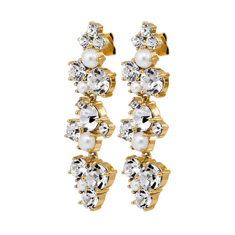 Dyrberg Kern - Mayhem Gold Earrings Crystal & White Pearl