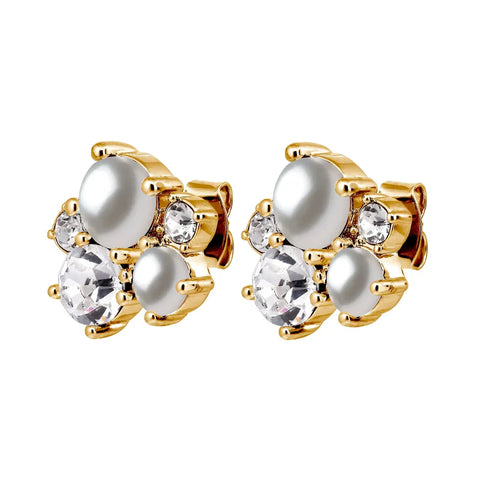 Dyrberg Kern - Minnie Gold Stud Earrings Crystal & White Pearl