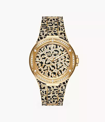 Michael Kors - Lennox Three-Hand Black and Gold-Tone Stainless Steel Watch