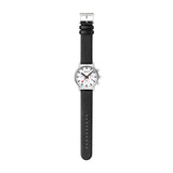 Mondaine - Chronograph White Dial & Black Leather Strap Watch