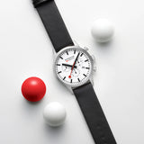 Mondaine - Chronograph White Dial & Black Leather Strap Watch