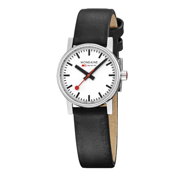 Mondaine - EVO2 Black Vegan Leather Strap White And Black DIal