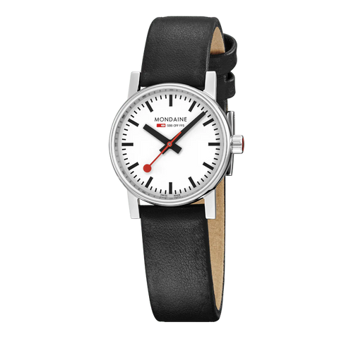 Mondaine - EVO2 Black Vegan Leather Strap White And Black DIal