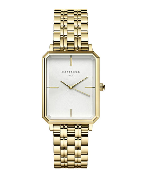 Rosefield - Octagon Extra Small White Dial Gold Strap Watch