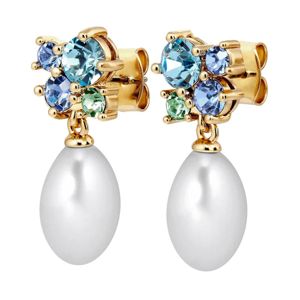 Dyrberg Kern - Petun Gold Pearl Drop Earrings Aqua & White Pearl