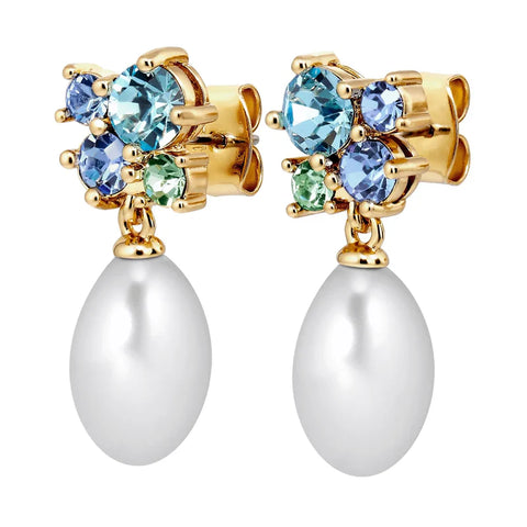 Dyrberg Kern - Petun Gold Pearl Drop Earrings Aqua & White Pearl