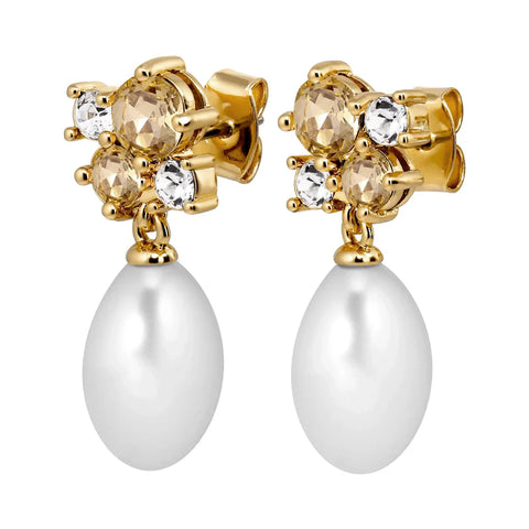 Dyrberg Kern - Petun Gold Pearl Drop Earrings Golden & White Pearl
