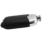 English Pewter Company - 6oz Pewter Hip Flask with Hinged Captive Top & Genuine Black Leather Pouch