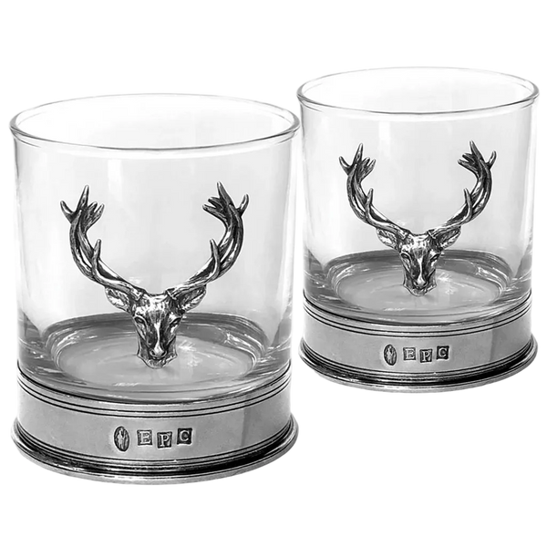 English Pewter Company - Stag Head Pewter Whisky Tumblers Set of 2