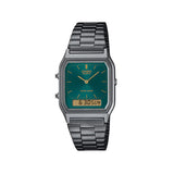 Casio - Classic Vintage Black Stainless Steel Band Green Dial Watch