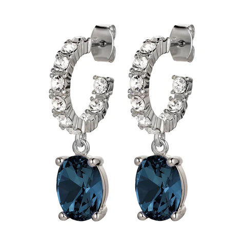 Dyrberg/Kern - Barbara Shiny Silver Earrings Royal Blue/ Crystal