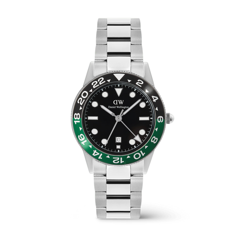 Daniel Wellington - Iconic GMT Link Black Green Ceramic Bezel Silver