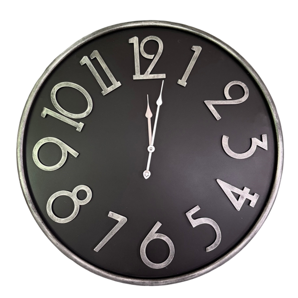 Wall Clock - Black Clock With Silver Numbers