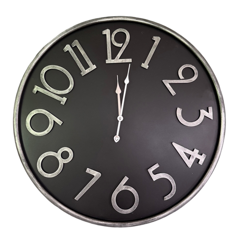 Wall Clock - Black Clock With Silver Numbers