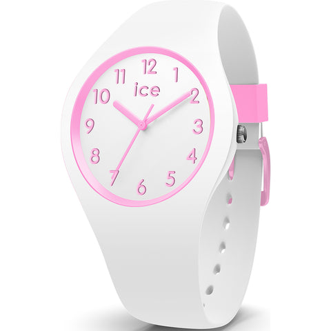 Ice-Watch Pink Case White Dial, White Silicone Strap - ola kids Watch