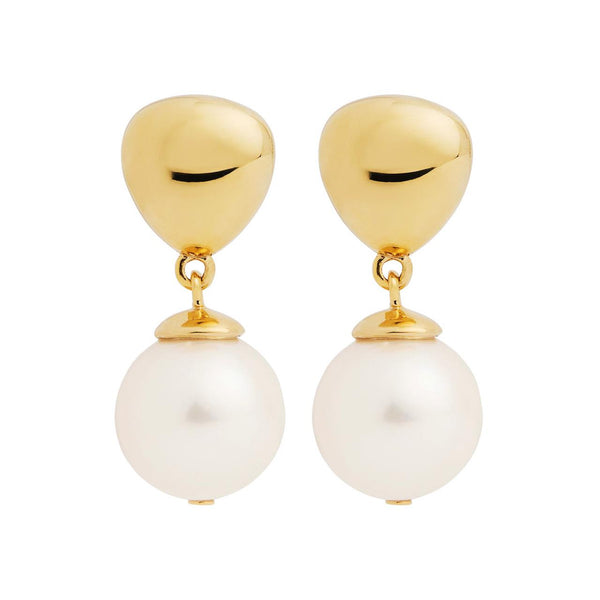Najo - Freshwater Pearl Drop Earrings In Yellow Gold