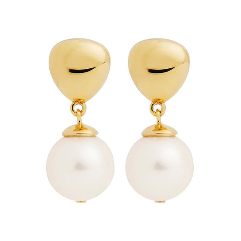 Najo - Freshwater Pearl Drop Earrings In Yellow Gold