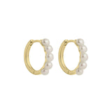 Najo - Yellow Gold Plated Huggies With Freshwater Pearls