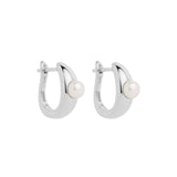 Najo - Silver Huggies With A Single Freshwater Pearl