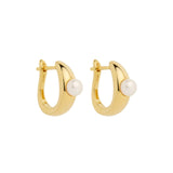 Najo - Yellow Gold Plated Huggies With Single Freshwater Pearl