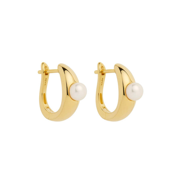 Najo - Yellow Gold Plated Huggies With Single Freshwater Pearl
