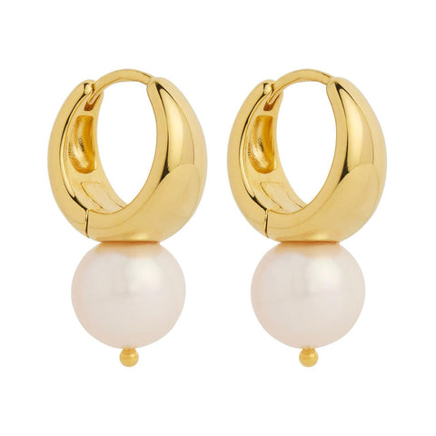 Najo - Yellow Gold Plated Huggies With A Fresh Water Pearl