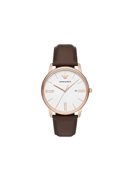 Emporio Armani Three-Hand Date Brown Leather – Brent Weatherall