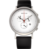 Bering Gents SS Multifunction White Dial Black Leather Watch 10540-404