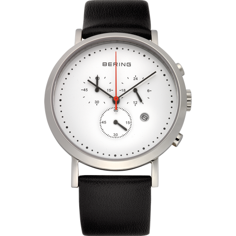 Bering Gents SS Multifunction White Dial Black Leather Watch 10540-404