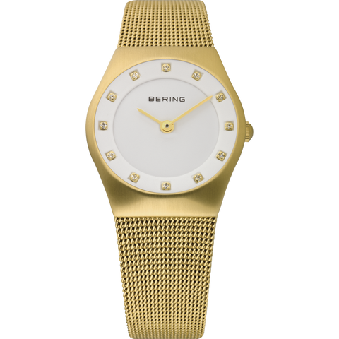 Bering Ladies Gold & White Mesh Strap Watch 11927-334