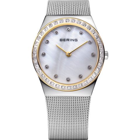 Bering Ladies Bi Colour Watch With Crystals & Silver Dial 12430-010