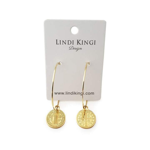 Lindi Kingi Saint Charm Hoop Earrings - Gold Plate