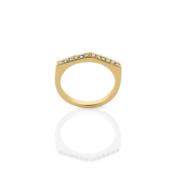 Meadowlark Fine Geometric Ring Arc - 9ct Yellow Gold & White Diamond