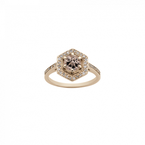 Meadowlark Hexagon Ring - 9ct Rose Gold, Morganite & White Diamond