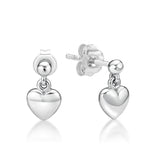 Silver Ball Stud with Small Drop Heart Earrings