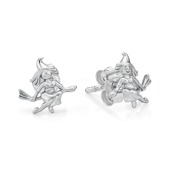 Silver Witch & Broom Studs