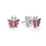 Silver Butterfly Studs - Pink Inlay