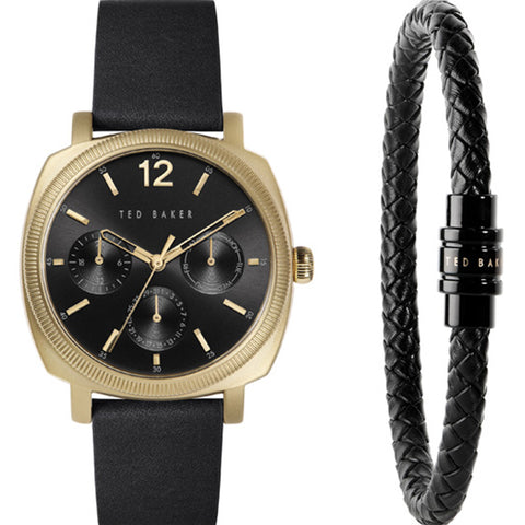 Ted Baker - Box Set Black Leather Watch and Bracelet