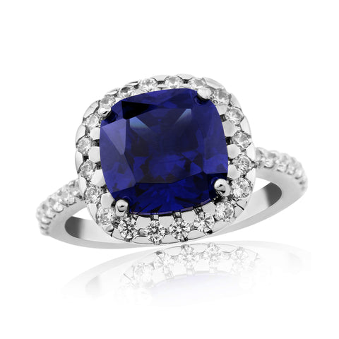 Waterford Cushion Synthetic Sapphire & CZ Set Ring Small - WR221